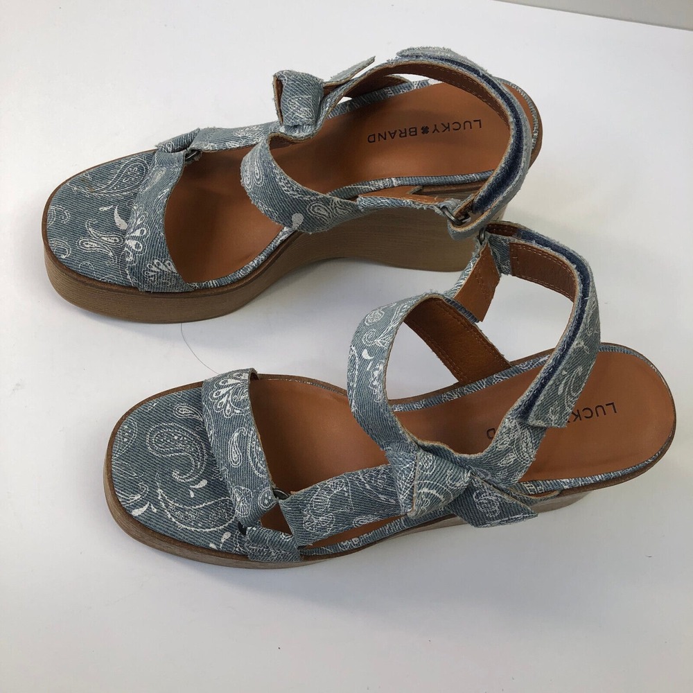 Lucky Brand Demmia Platform Wedge Sandal Acid Denim Blue Women's Size 8 - Picture 8 of 12